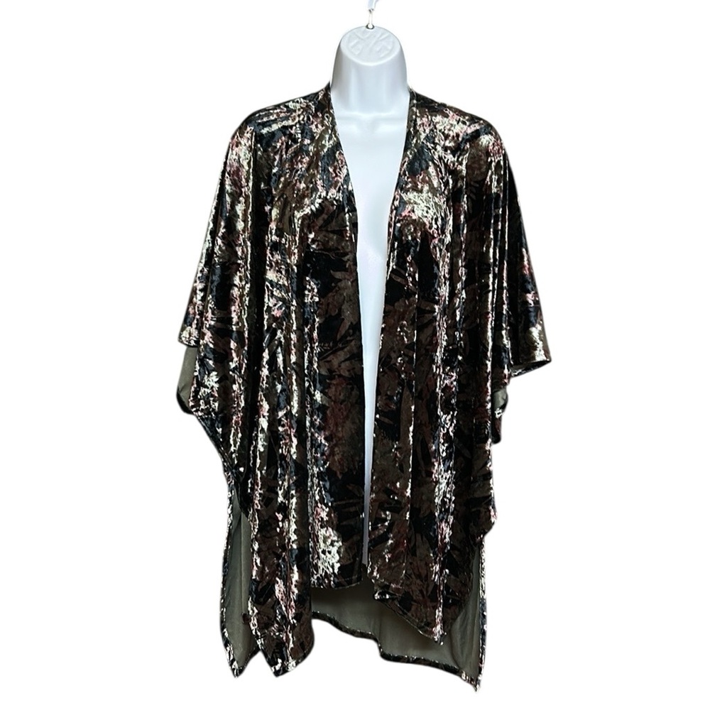 Simply Noelle Open Front Velour Dark Floral Kimono Cardigan Size OS